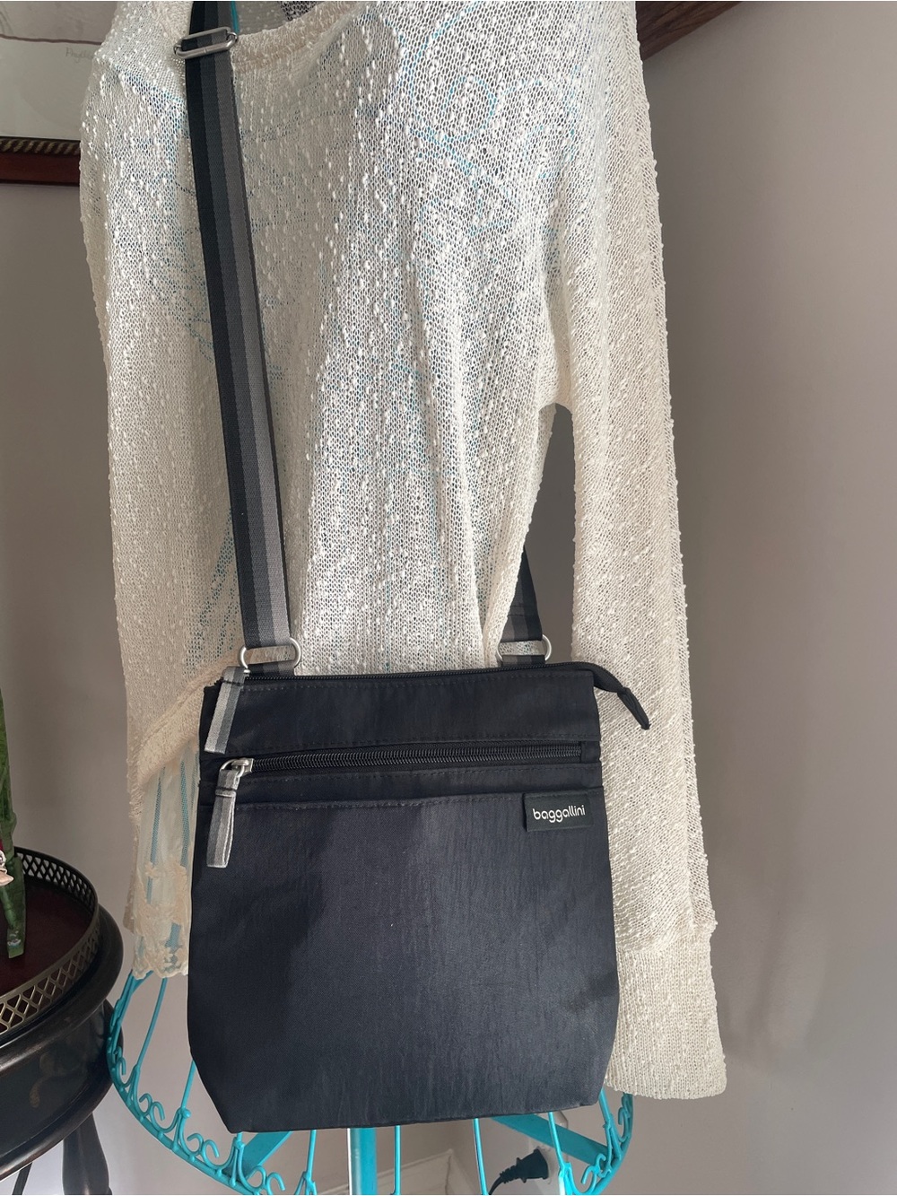 Baggallini Black Crossbody with Stripe Adjustable Strap